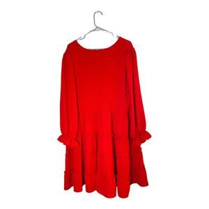 Emma & Michele Womens Tiered Mini Dress Flutter Long Sleeve Red Plus Size 20W
